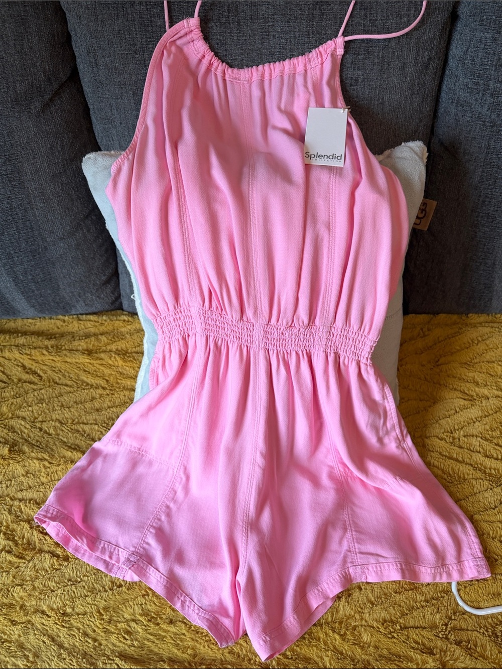 Splendid Pink Sleeveless Girls Romper with Smocked Waist